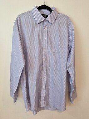 Alberto Cardinali Blue Stripe Dress Shirt XXL 18-18½ Easy Care